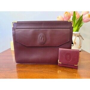 Vintage Cartier Burgandy Clutch with Matching Coin Purse